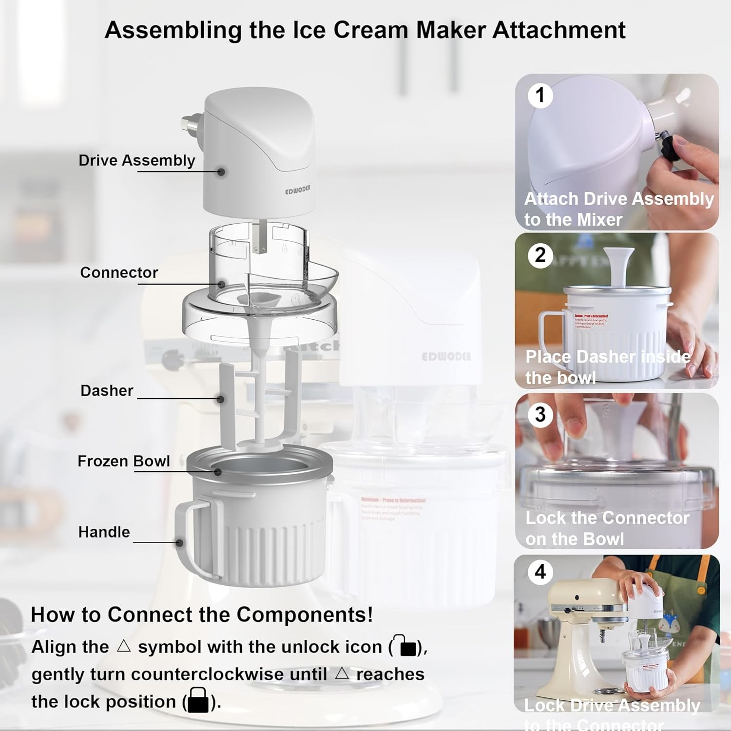 Ice Cream Maker Attachment All KitchenAid Stand Mixer,with One 250ML Frozen