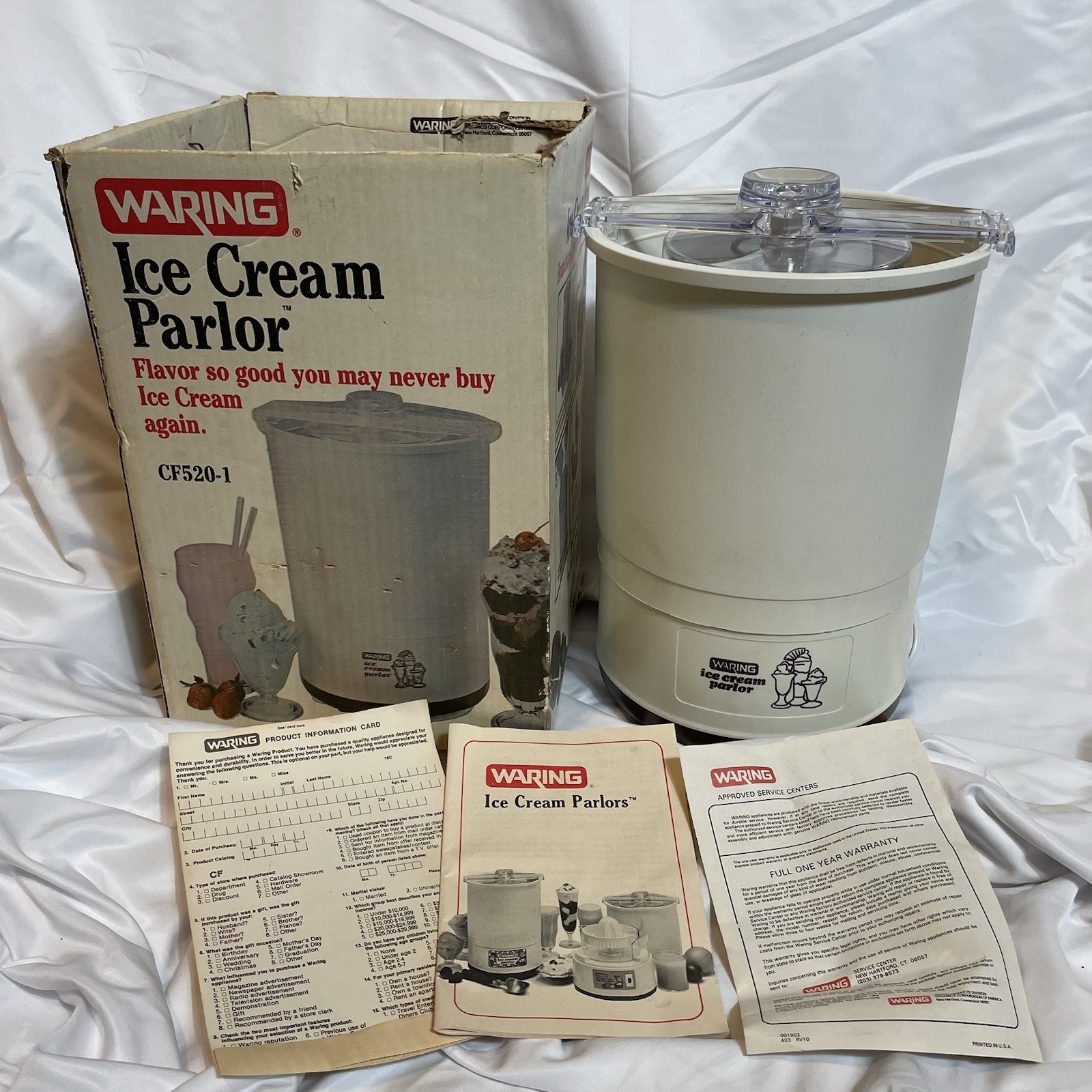 Vintage Waring Ice Cream Parlor CF520-1 Complete Set Open Box