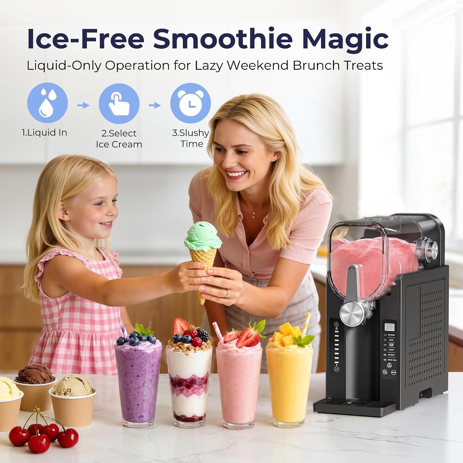 Slushie Machine for Home, No Ice Needed Frozen Drink Maker, Black | with Auto
