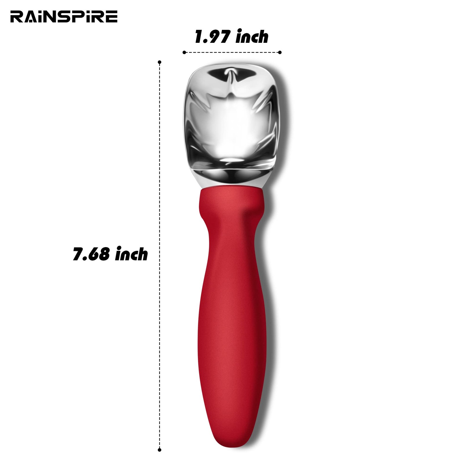 Rainspire Ice Cream Scoop Stainless Steel with 7.9×2.2×1.6 inch, Red