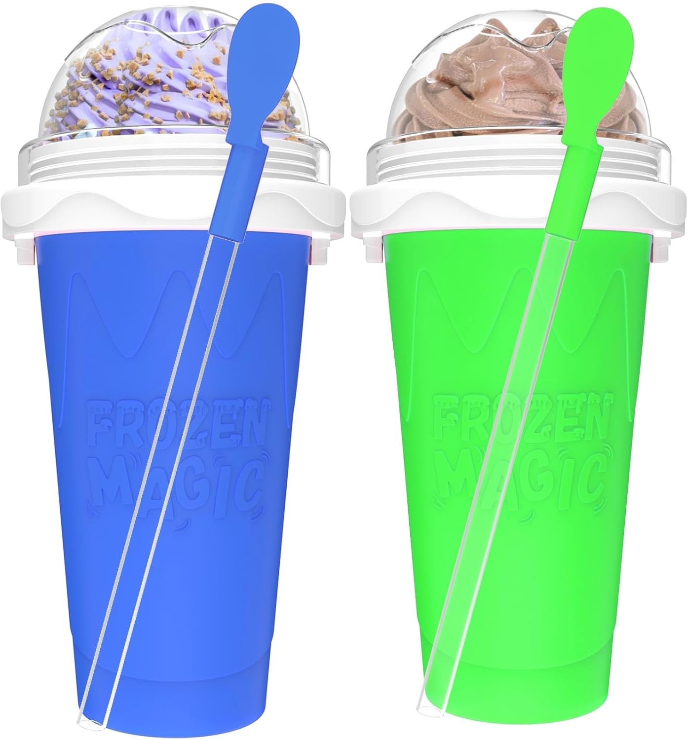 Eco-Friendly 2PCS Frozen Slushie Maker Cups with Spoon and Straw – Great Gift