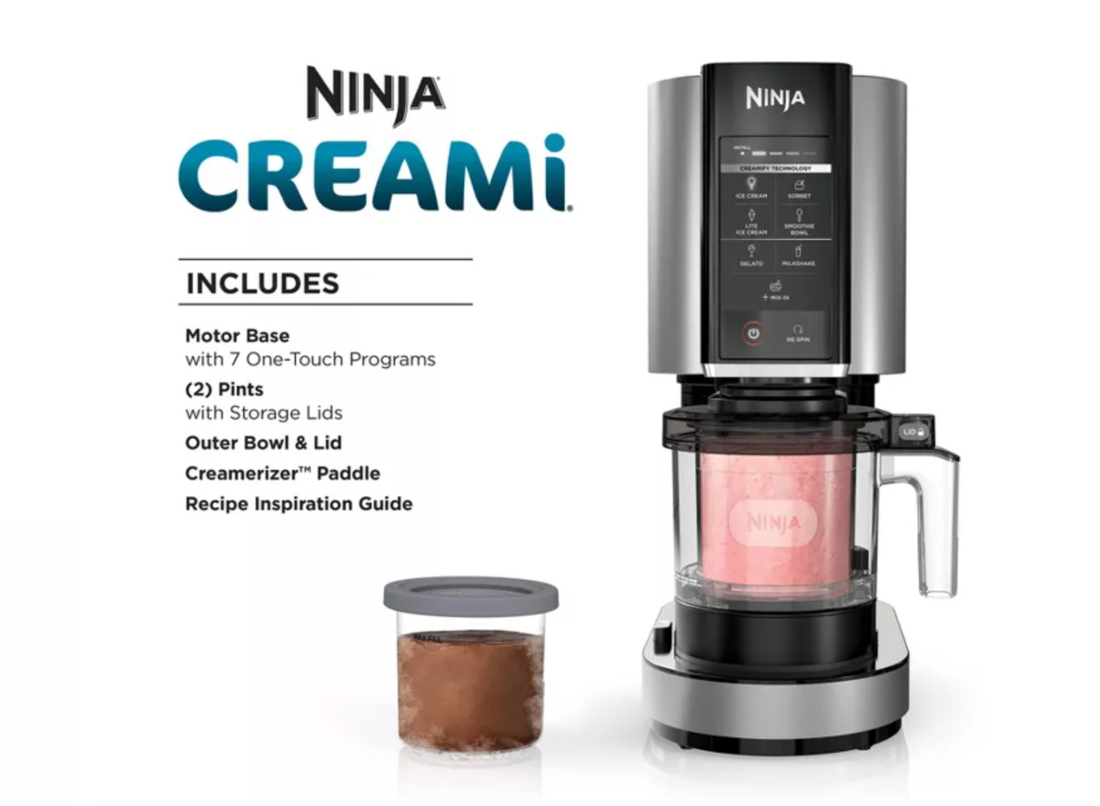 Ninja CREAMi .5 QT Ice Cream Maker for Gelato, Mix-ins and Milkshakes (Silver)