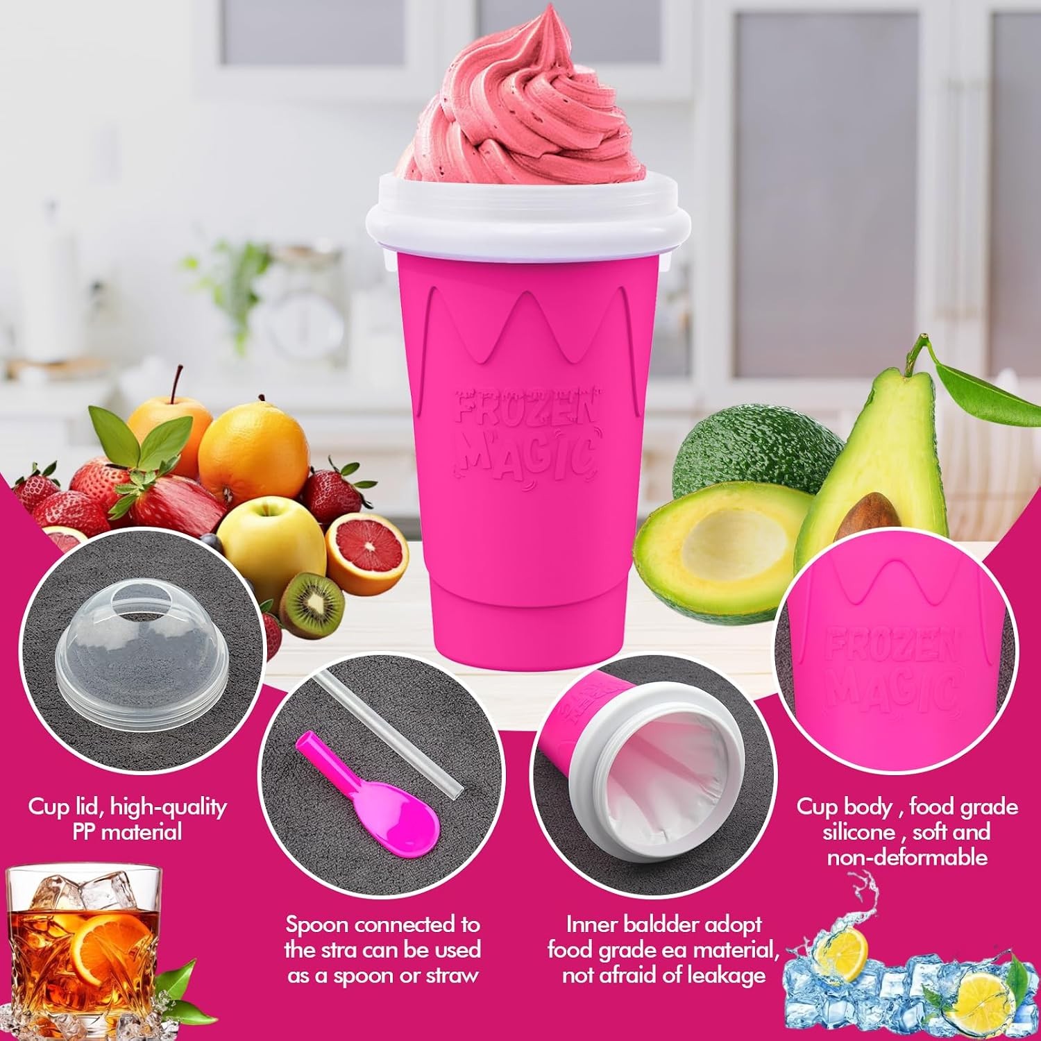 500ML Slushie Maker Cup- DIY Magic Slushy Maker Squeeze Cups, Portable Smoothie