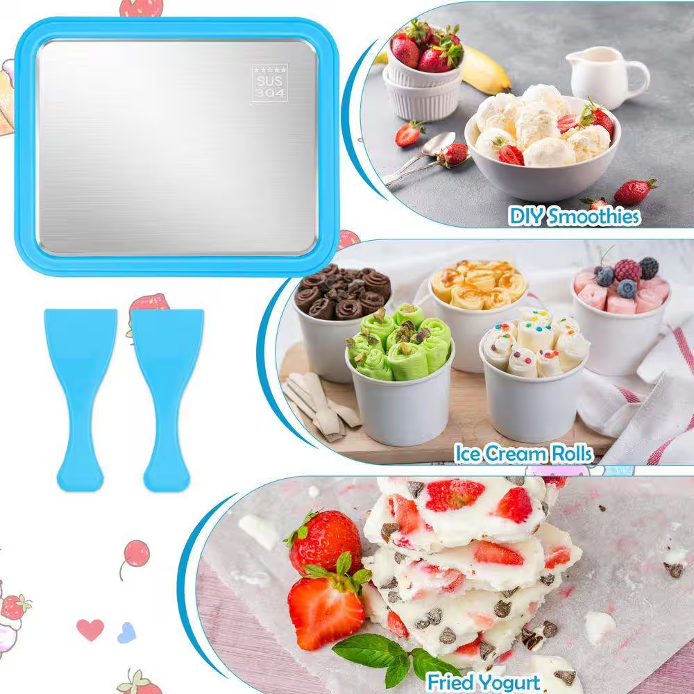 Instant Ice Cream Maker Set with 2 Shovels, Food Grade Rolled Ice Cream Machine