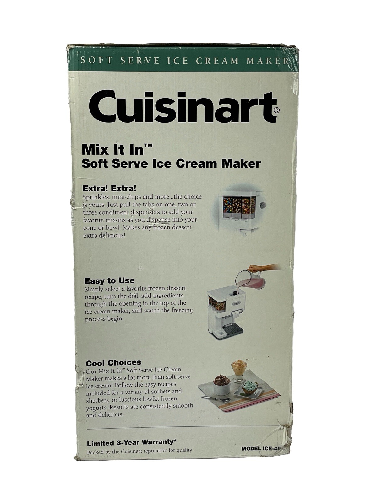Cuisinart ICE-45 Red Mix It In Soft Serve Ice Cream Maker 1.5 Qt – New Open Box