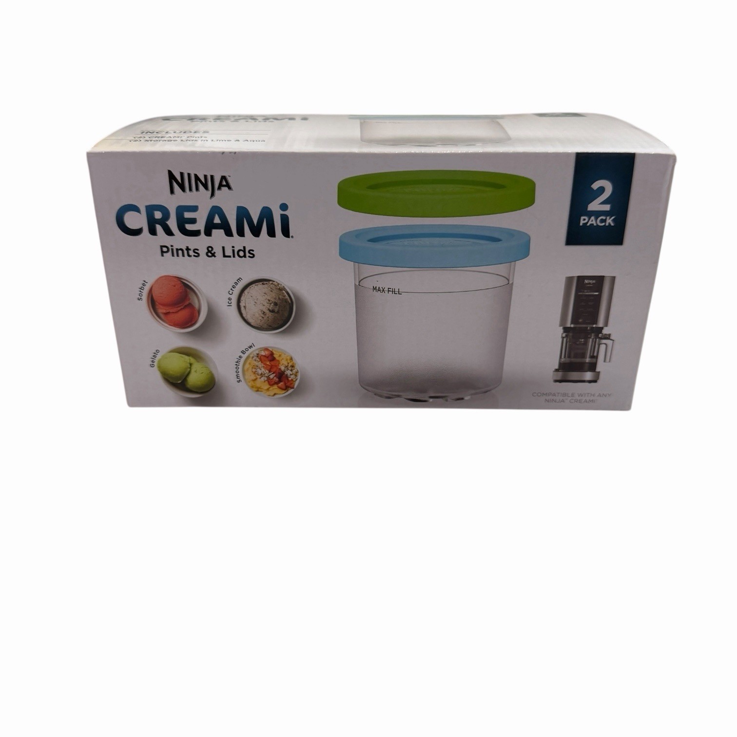 Ninja CREAMi 2 Pack Lime Aqua Pints with Lids for Ice Cream Gelato Sorbet