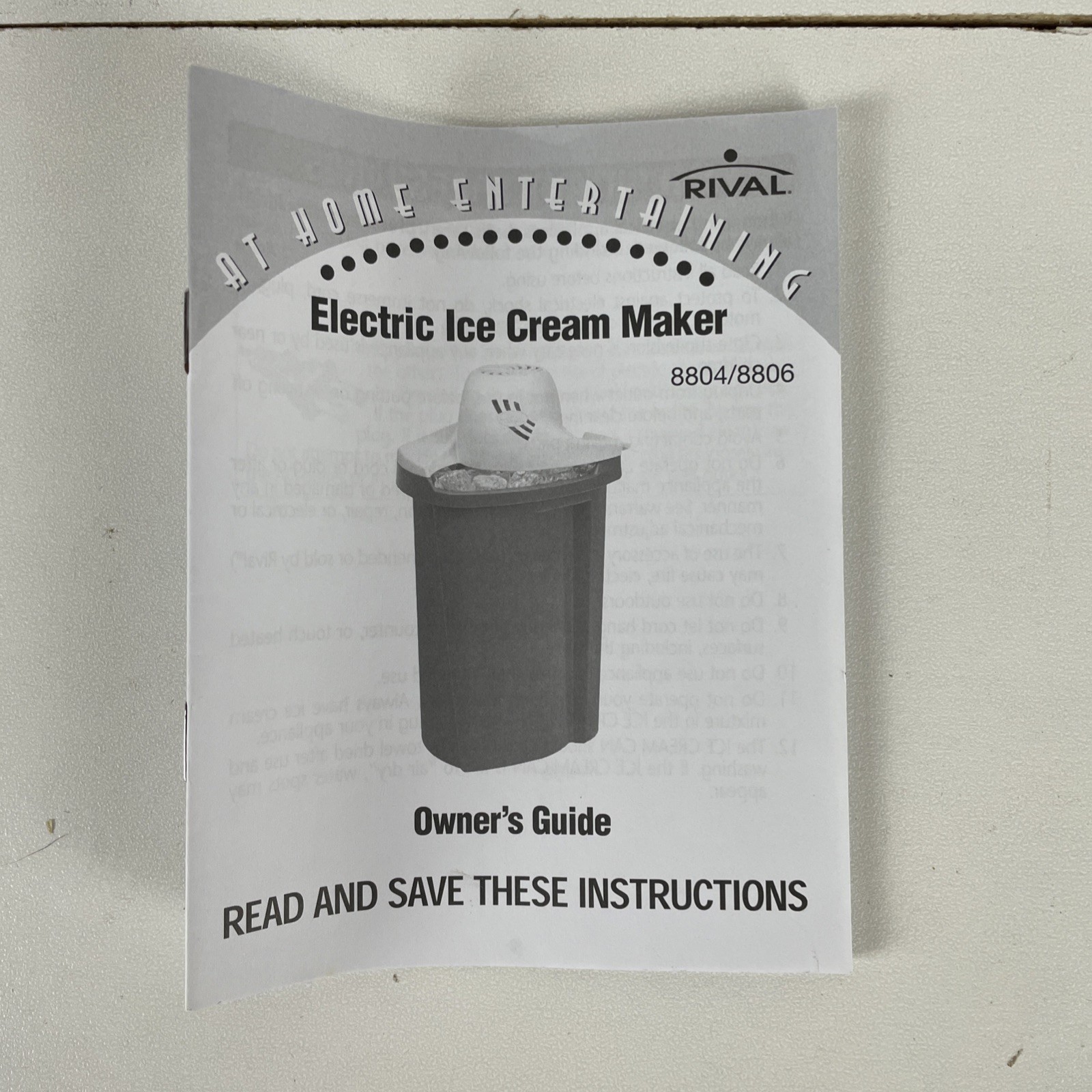 Rival 6 Quart Ice Cream & Yogurt Maker 8804 8806 Replacement Owners Manual