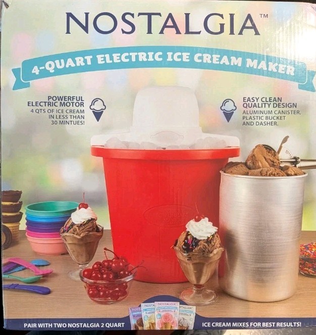 Nostalgia ~ 4-Quart Electric Ice Cream, Frozen Yogurt, & Gelato Maker, #ICMP4RD