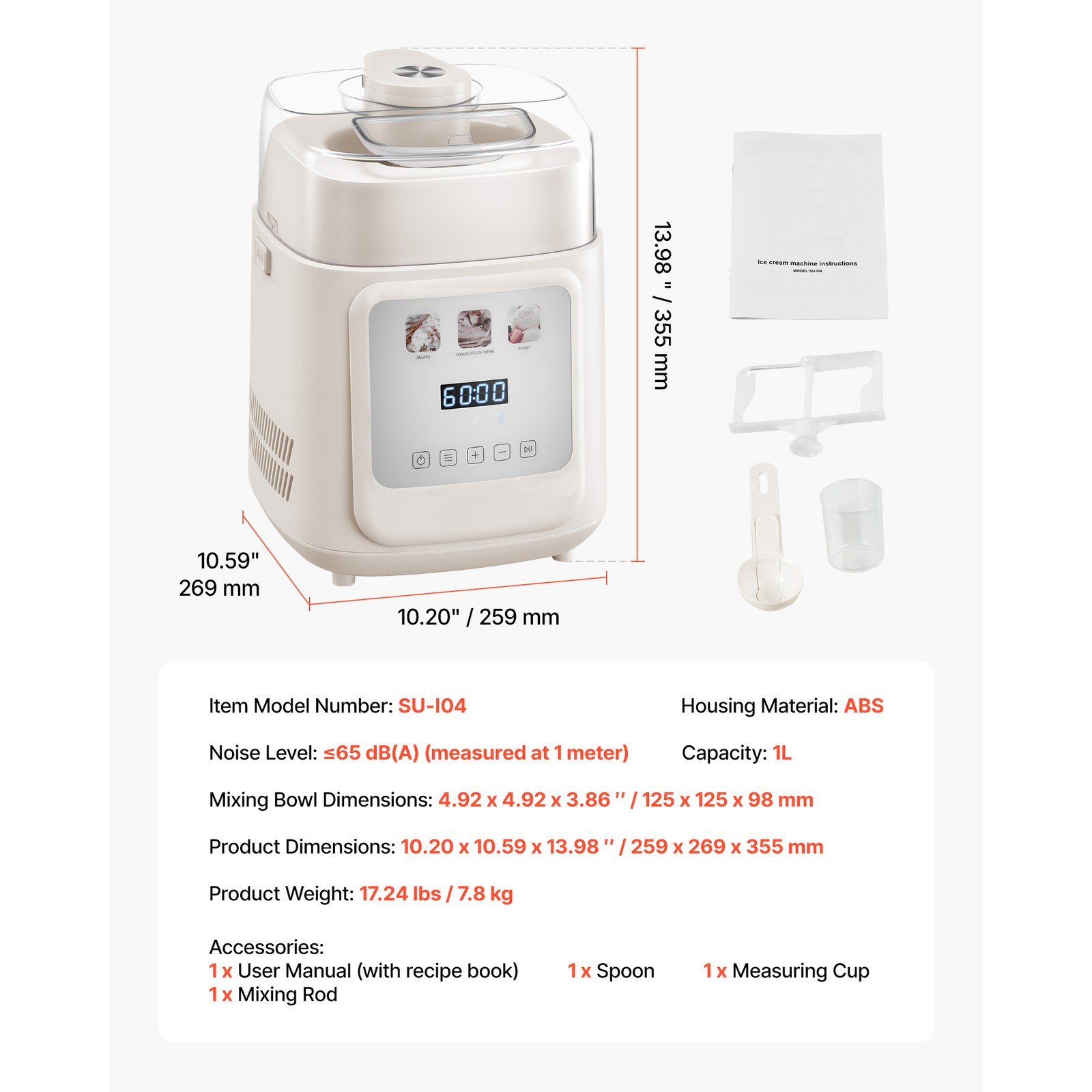 Uimoso 1 Quart Ice Cream Machine Maker with Compressor No Pre-Freezing Needed