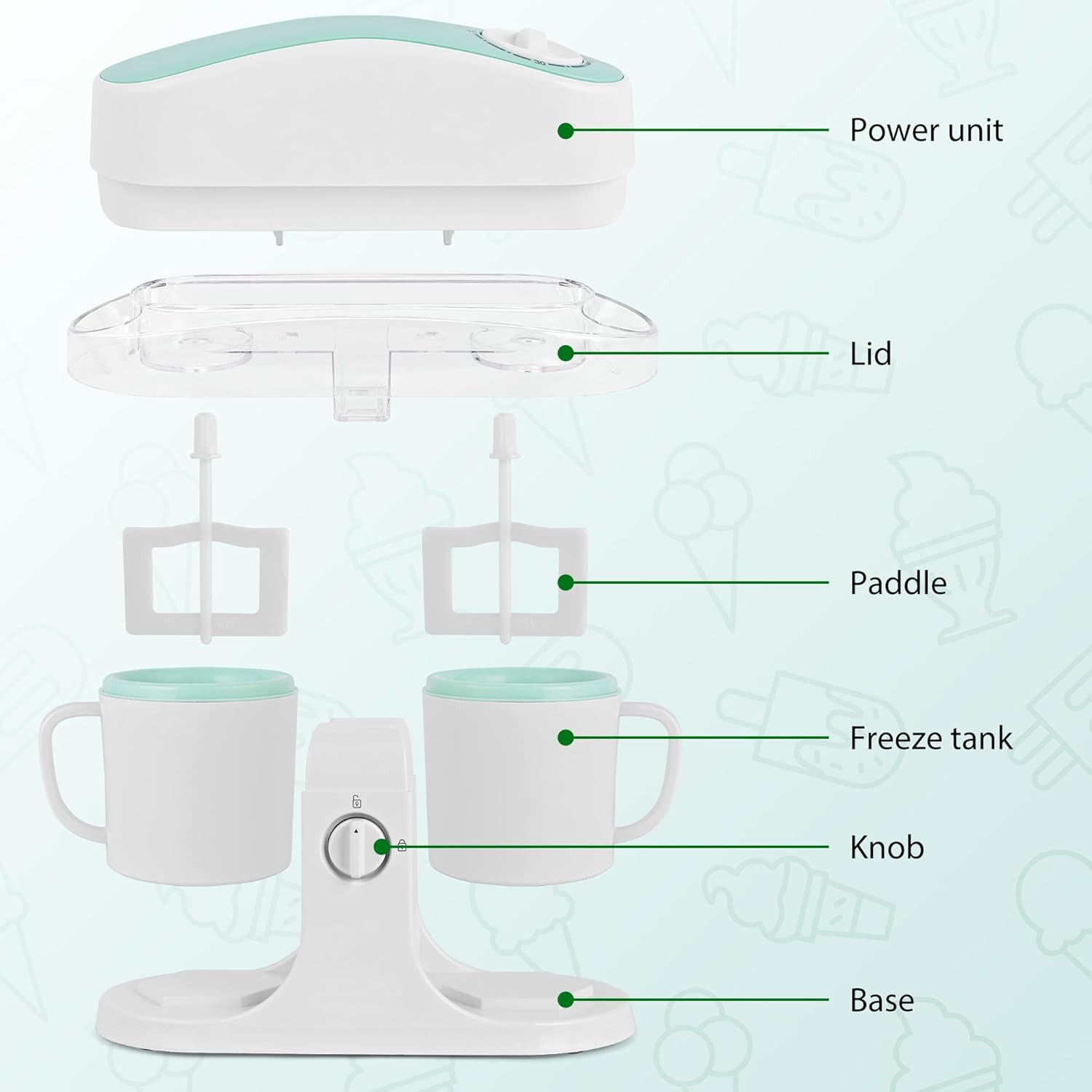 Ice Cream Maker Machine for Home Use, with Two Ice Cream Bowls,Simple Operation