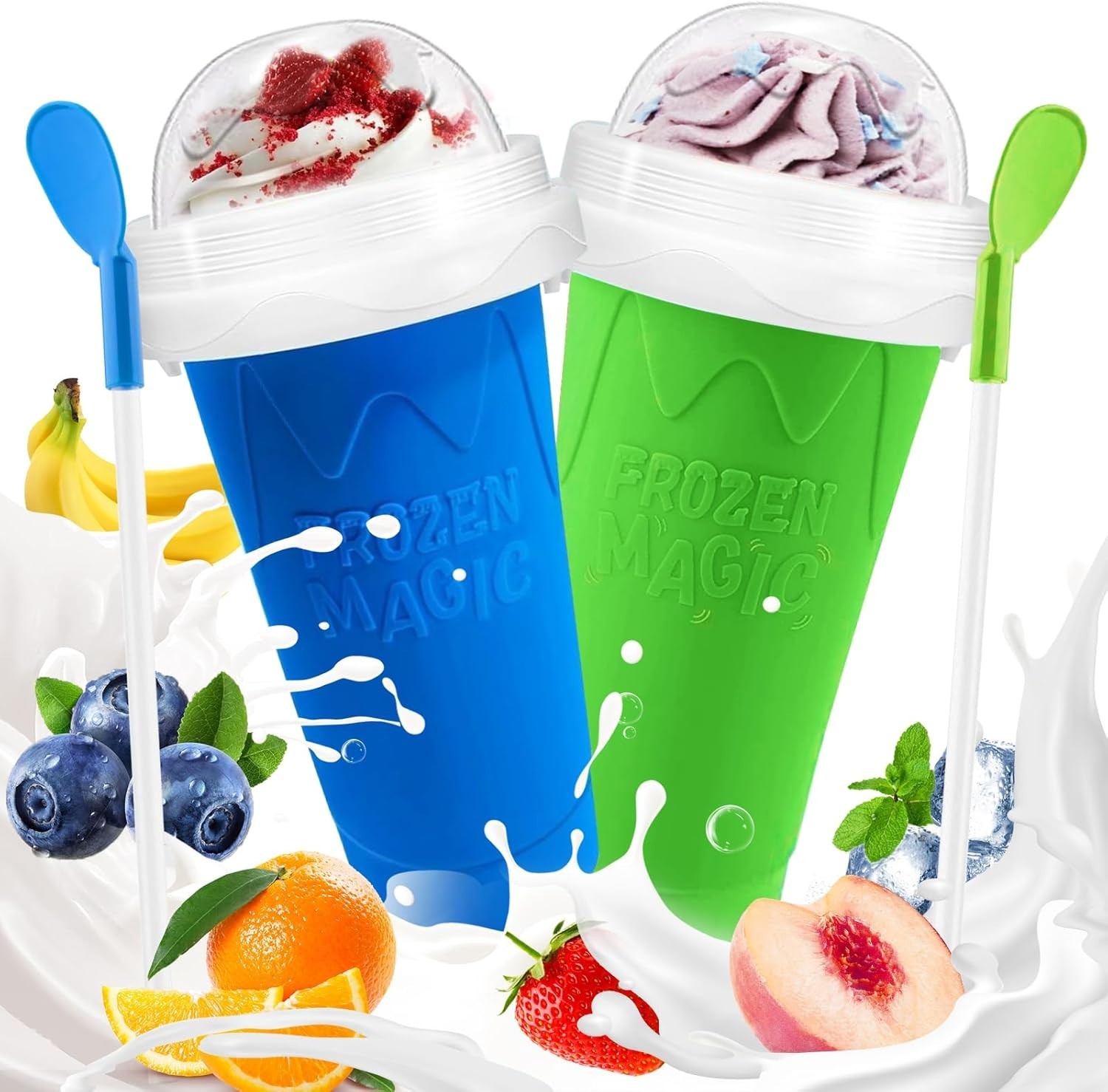 Slushie Cup 2 Pack Slushy Maker Cups DIY Magic Squeeze Cups Juice Milk Yogurt