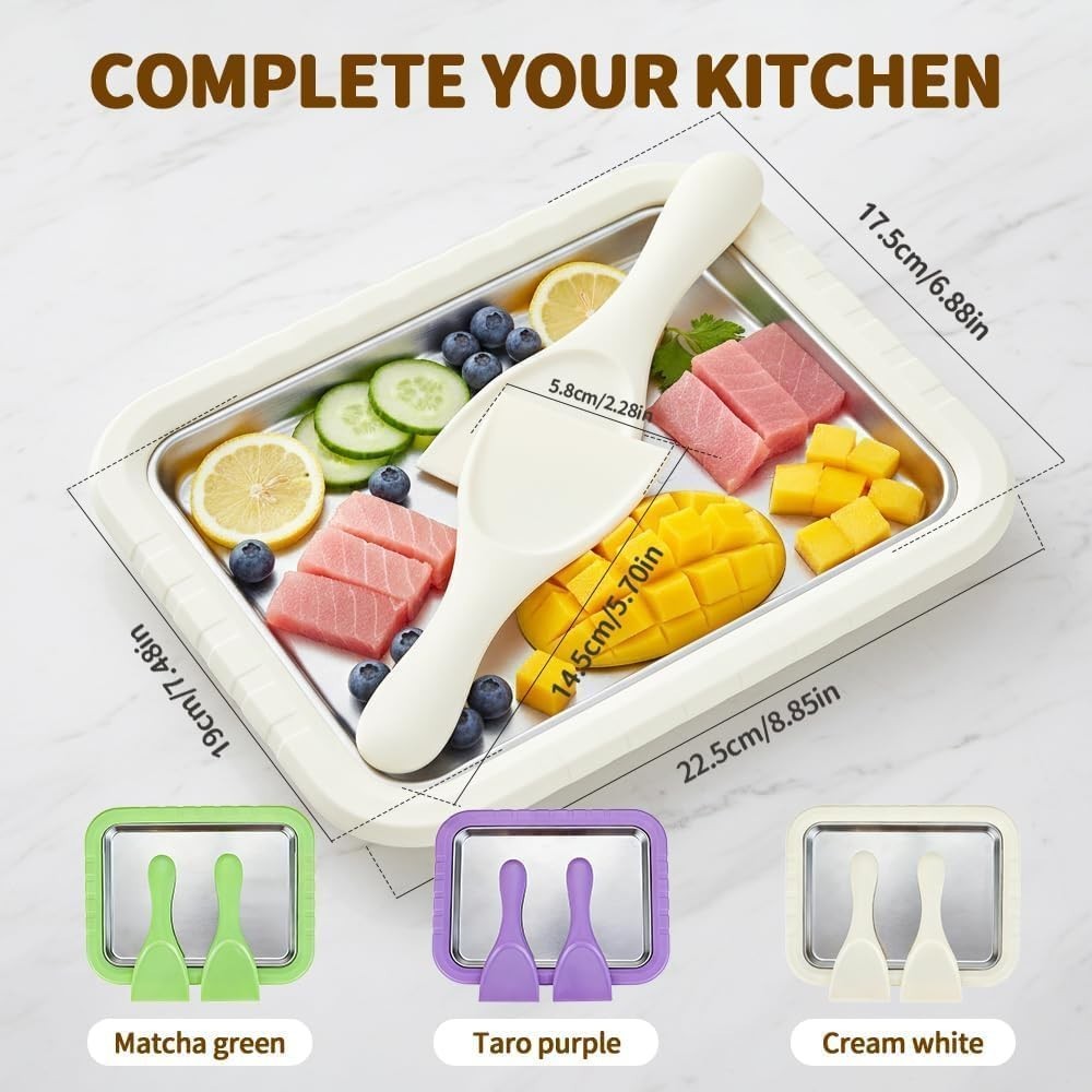 Rolled Ice Cream Maker Tray W/ Lid & 2 Scrapers 304 Stainless Steel Ice Cream