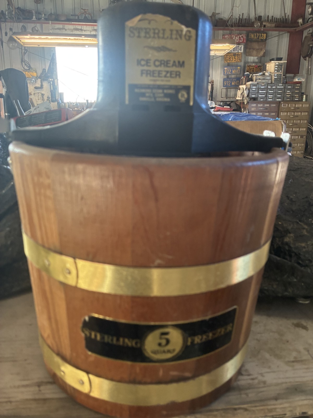 Sterling 5 Qt Hand-Crank Ice Cream Freezer Maker, Wood Bucket, Rock Salt