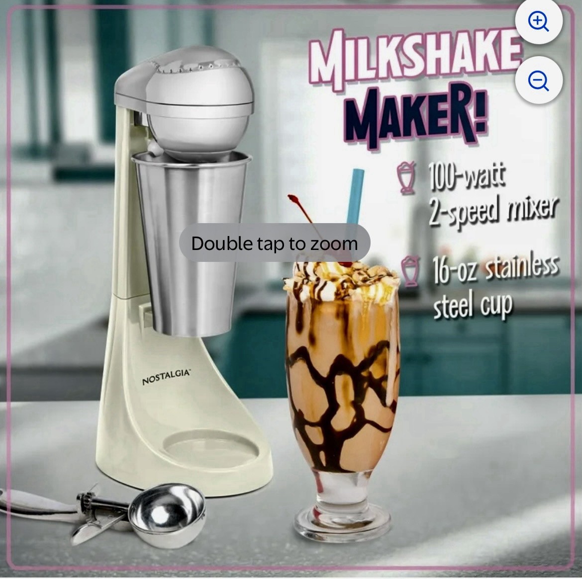 Nostalgia 2-Spd Electric Milkshake Maker Mixer w/ 16oz Stainless Steel Cup Cream