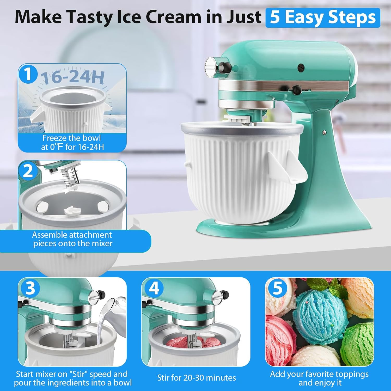 GuanQiao Ice Cream Maker Attachment: For KitchenAid Stand Mixer, Fits 4.5/5QT/6Q