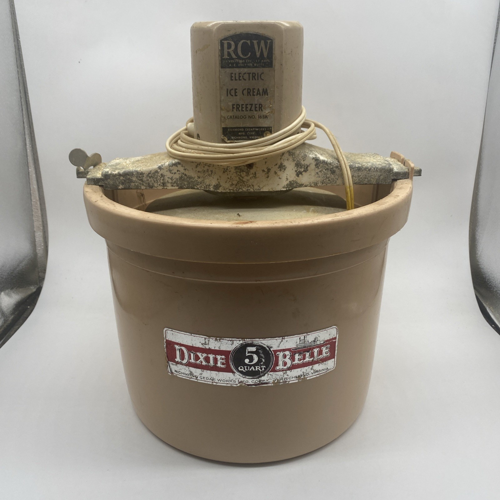 Vintage Richmond Cedar Works RCW 5 Quart Electric Ice Cream Freezer Maker #165A