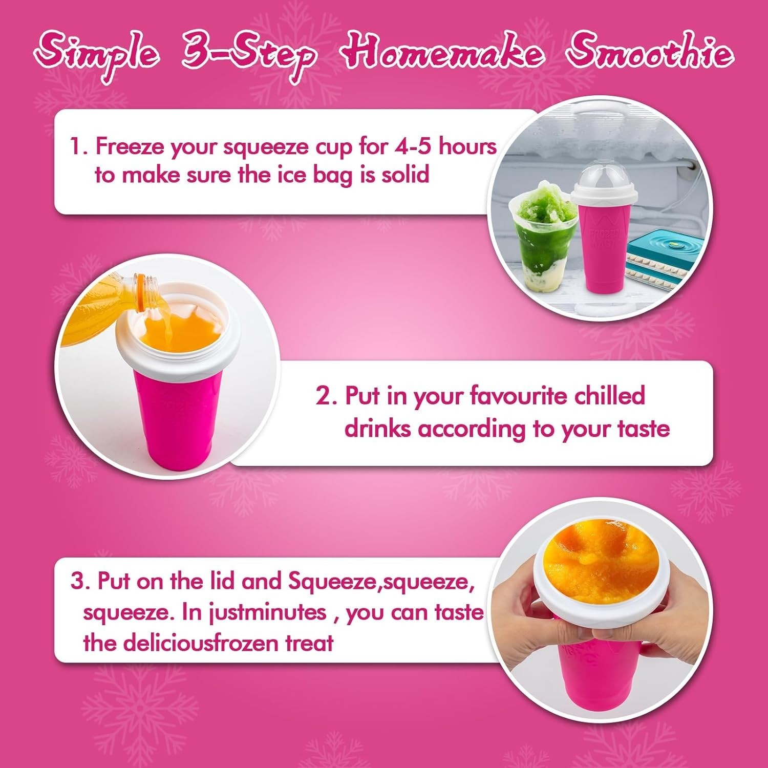 Magic Slushy Maker Cups – 3PCS Food-Grade, Freezer Safe & Dishwasher Friendly