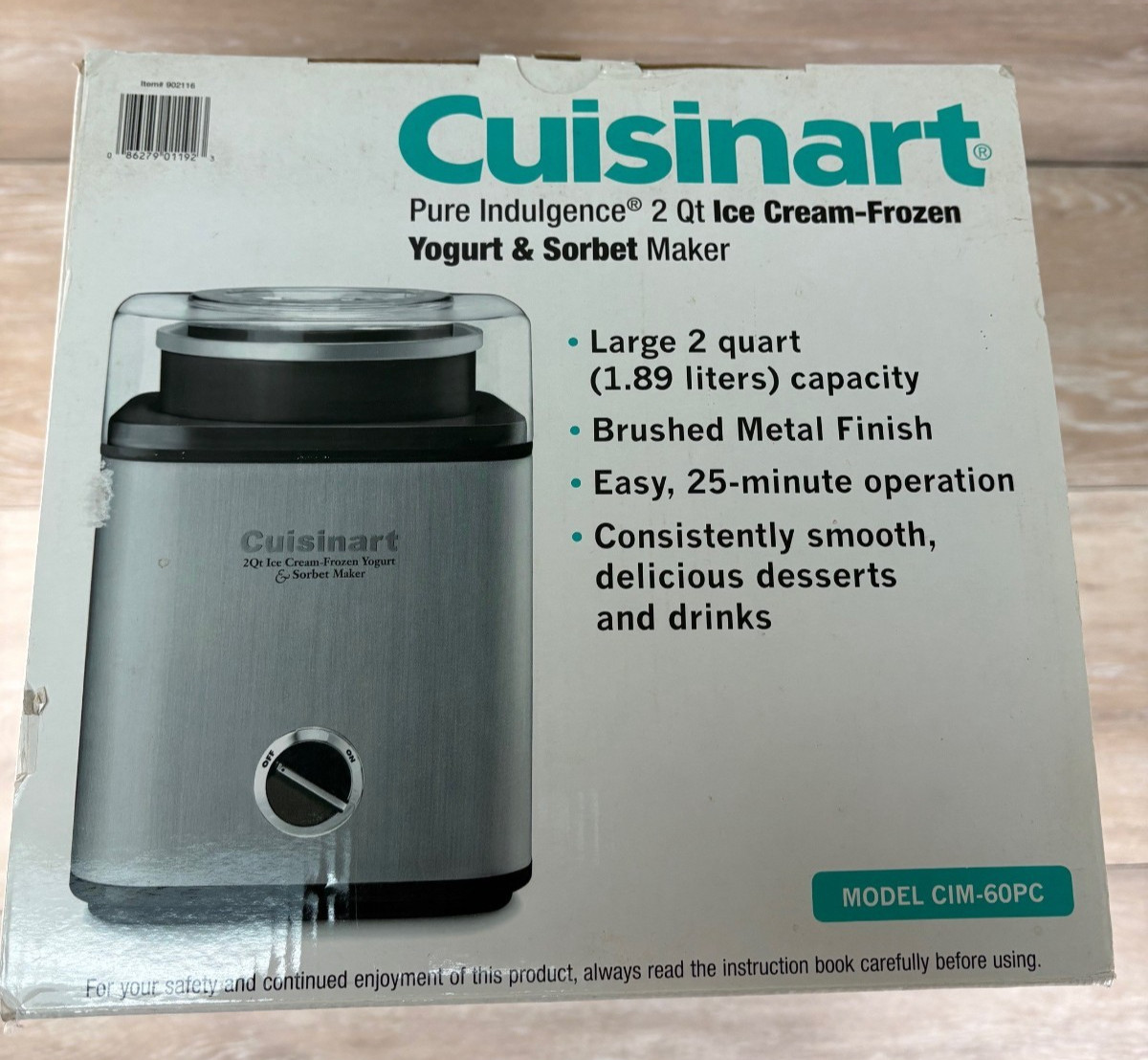 CUISINART 2 Qt. Ice Cream/Frozen Yogurt/Sorbet Maker Stainless CIM 60PC Open Box