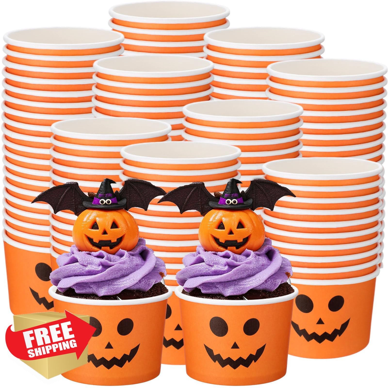 Honeydak 100pc Orange Pumpkin Ice Cream Cups