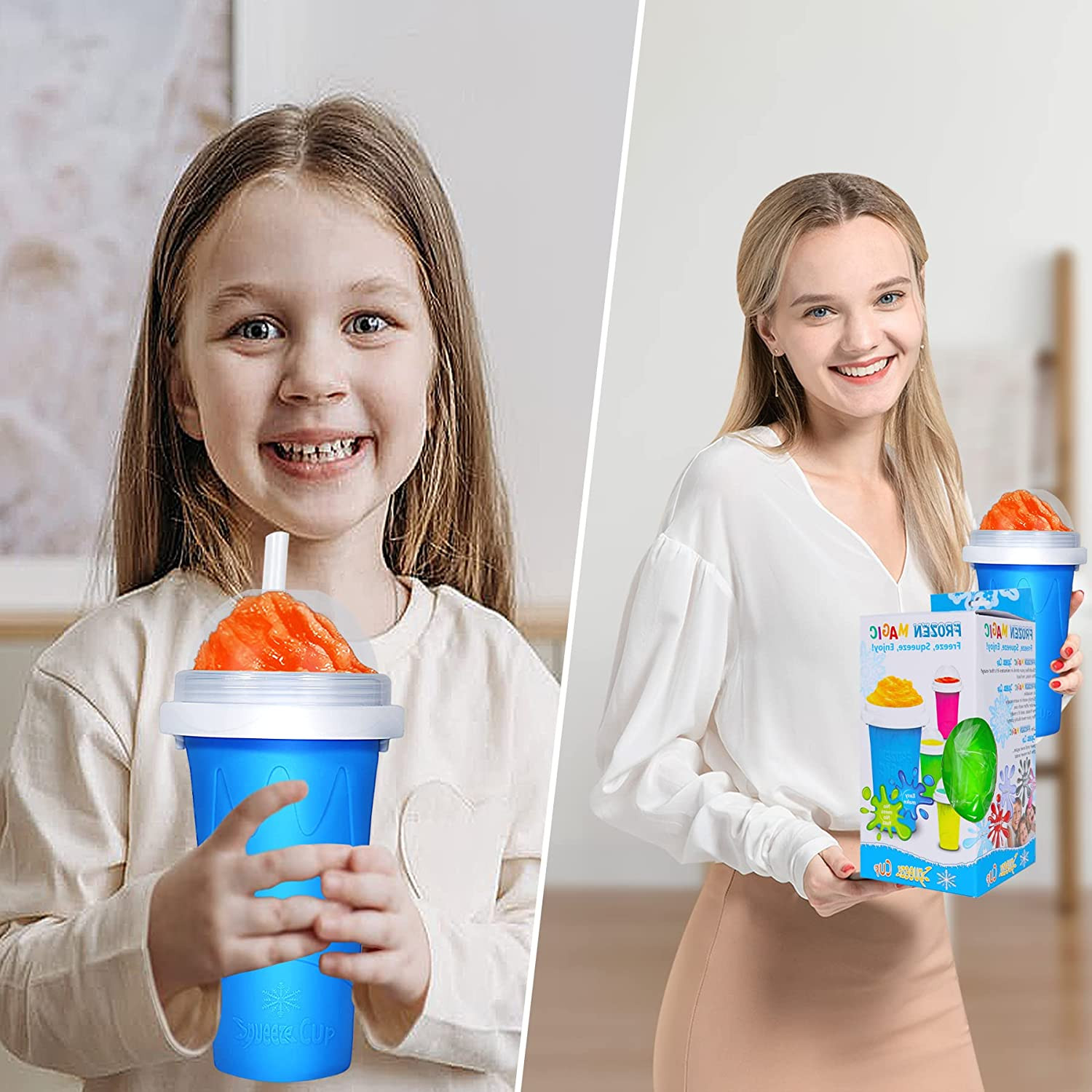Slushy Cup, TIK TOK Slushie Maker Cup Frozen Magic Squeeze Cup, Ice Cream Maker