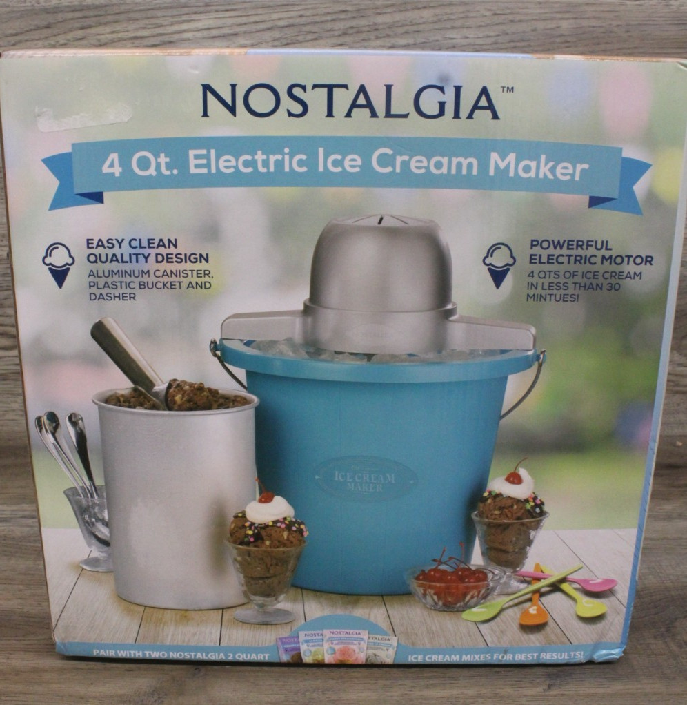 Nostalgia PICM4BG Old Fashioned Ice Cream Maker, Blue
