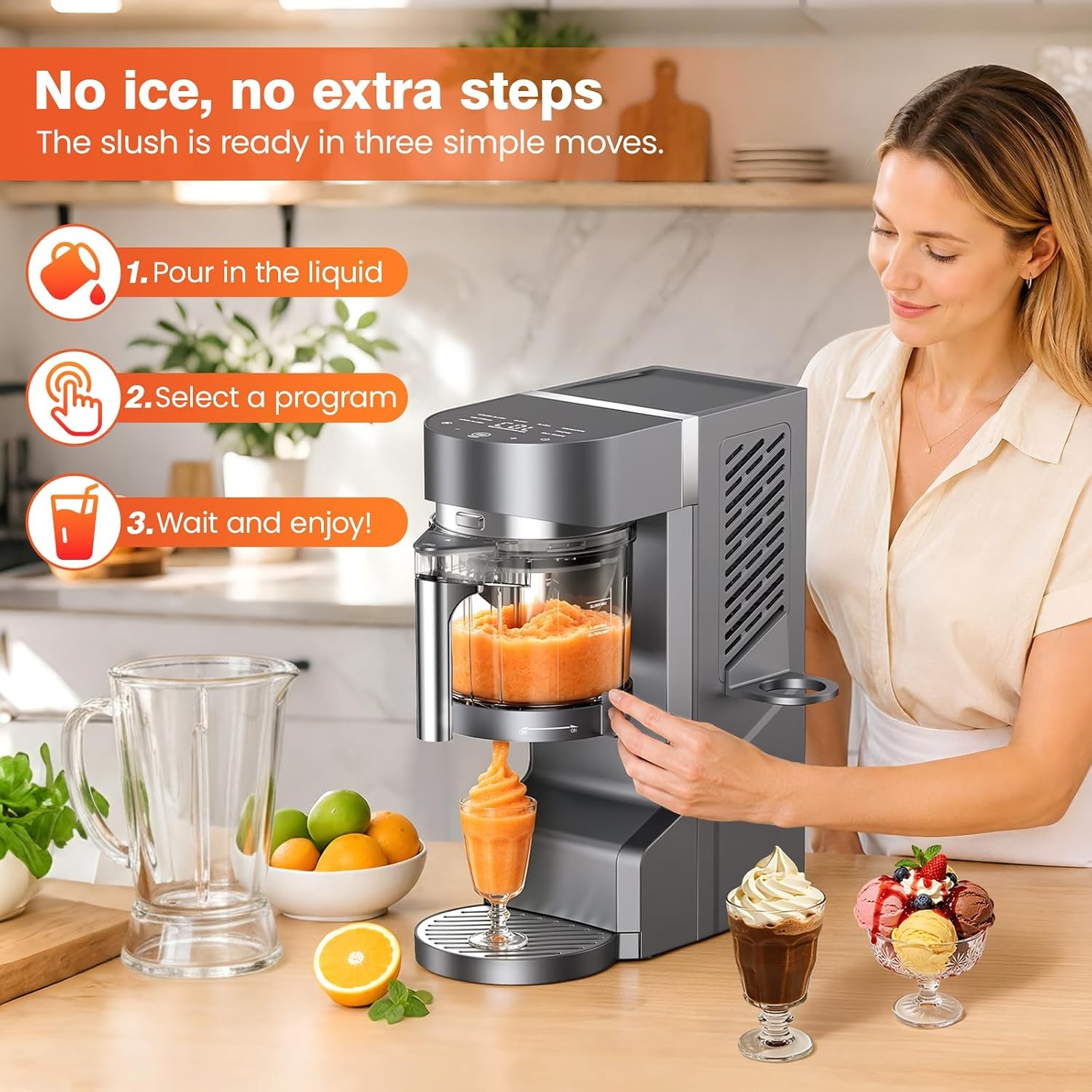 Slushie Machine Home Ice Cream Maker 30OZ Light Gray Slushy Margarita Frozen