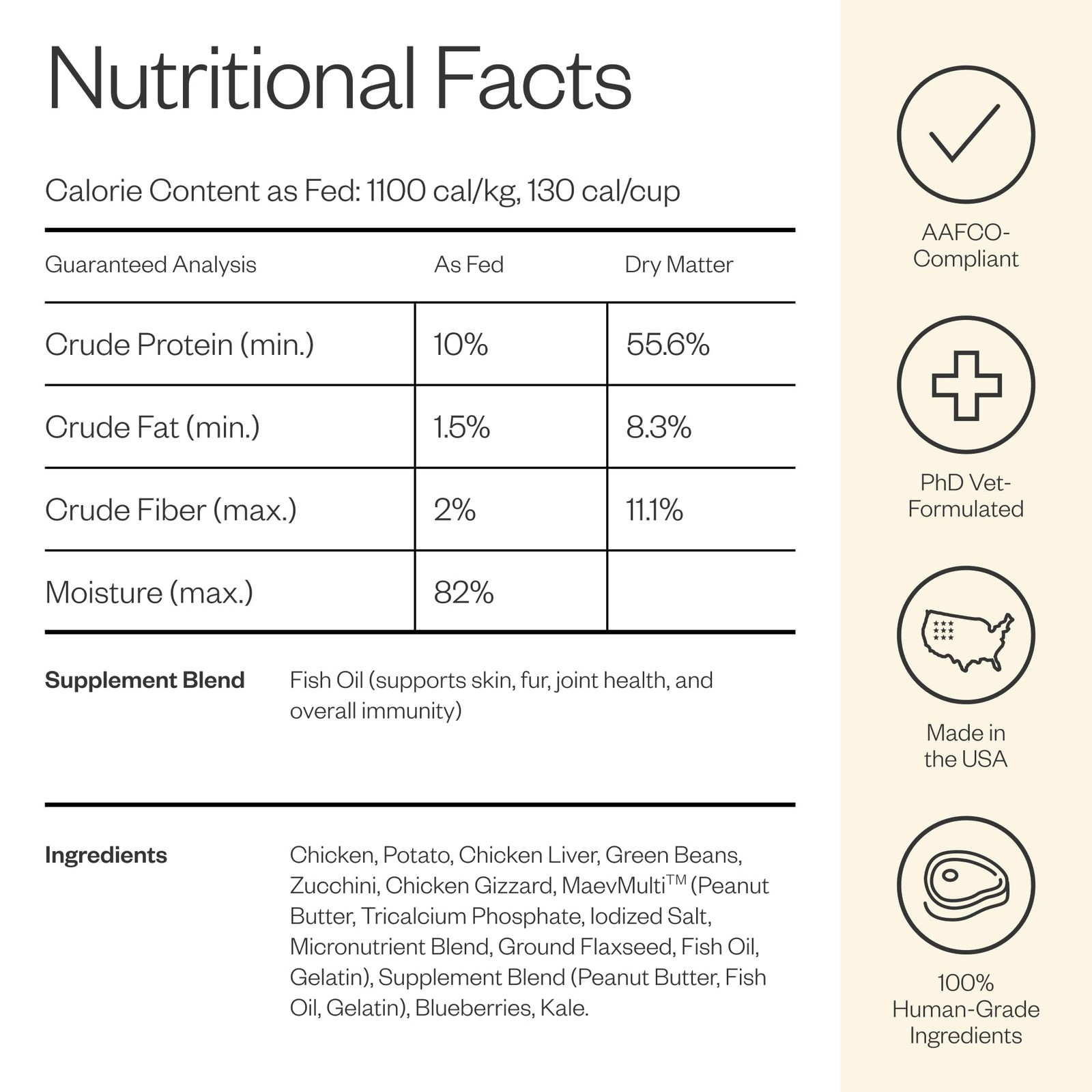 Maev Human-Grade Fresh-Frozen Chicken Dog Food Grain-Free Whole Ingredient Raw