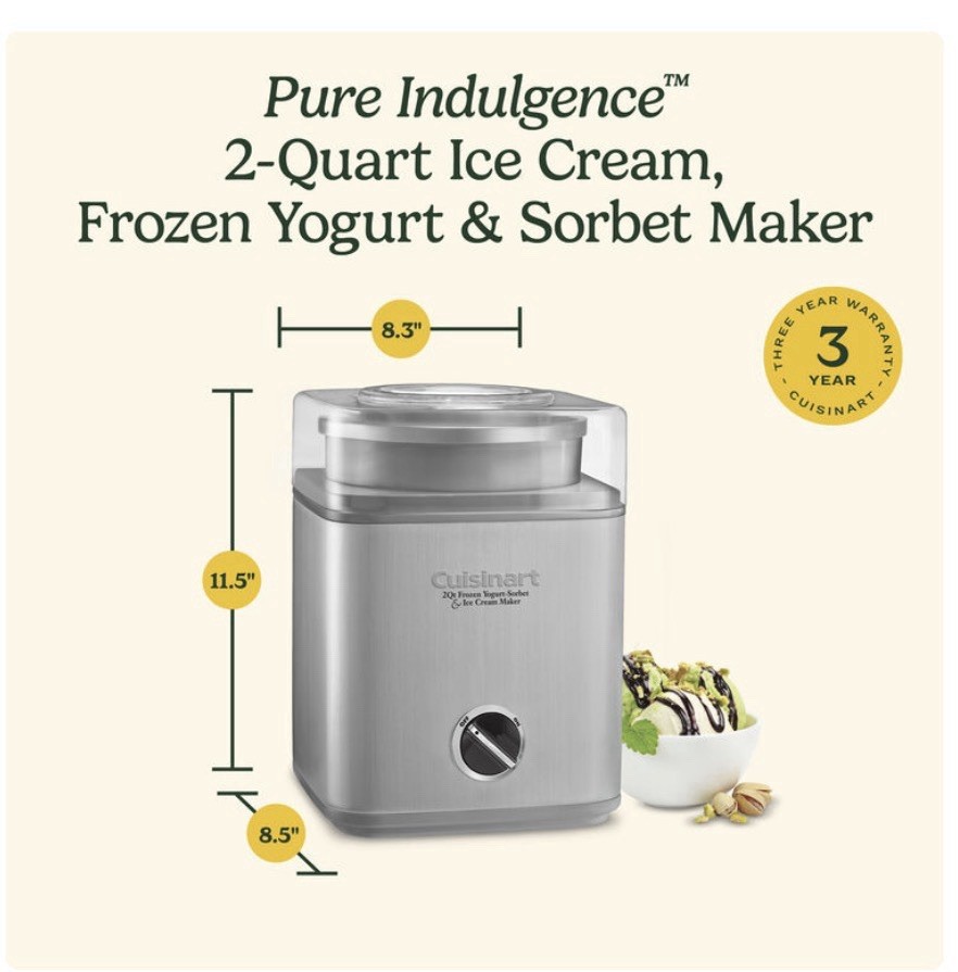Cuisinart Pure Indulgence 2 Quart Frozen Yogurt Sorbet Ice Cream Maker ICE-30BC