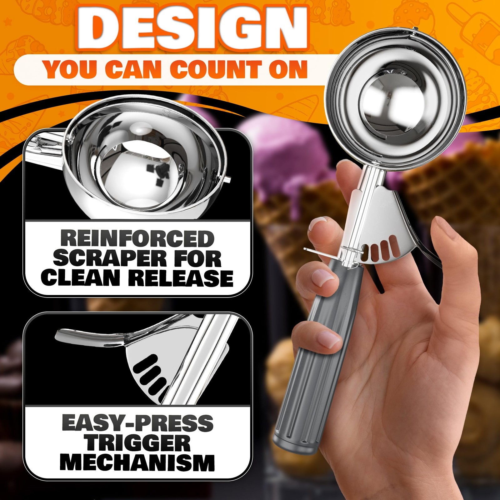 4 oz Large Ice Cream Scoop with Trigger Release #8 – Stainless 4 oz, Gray