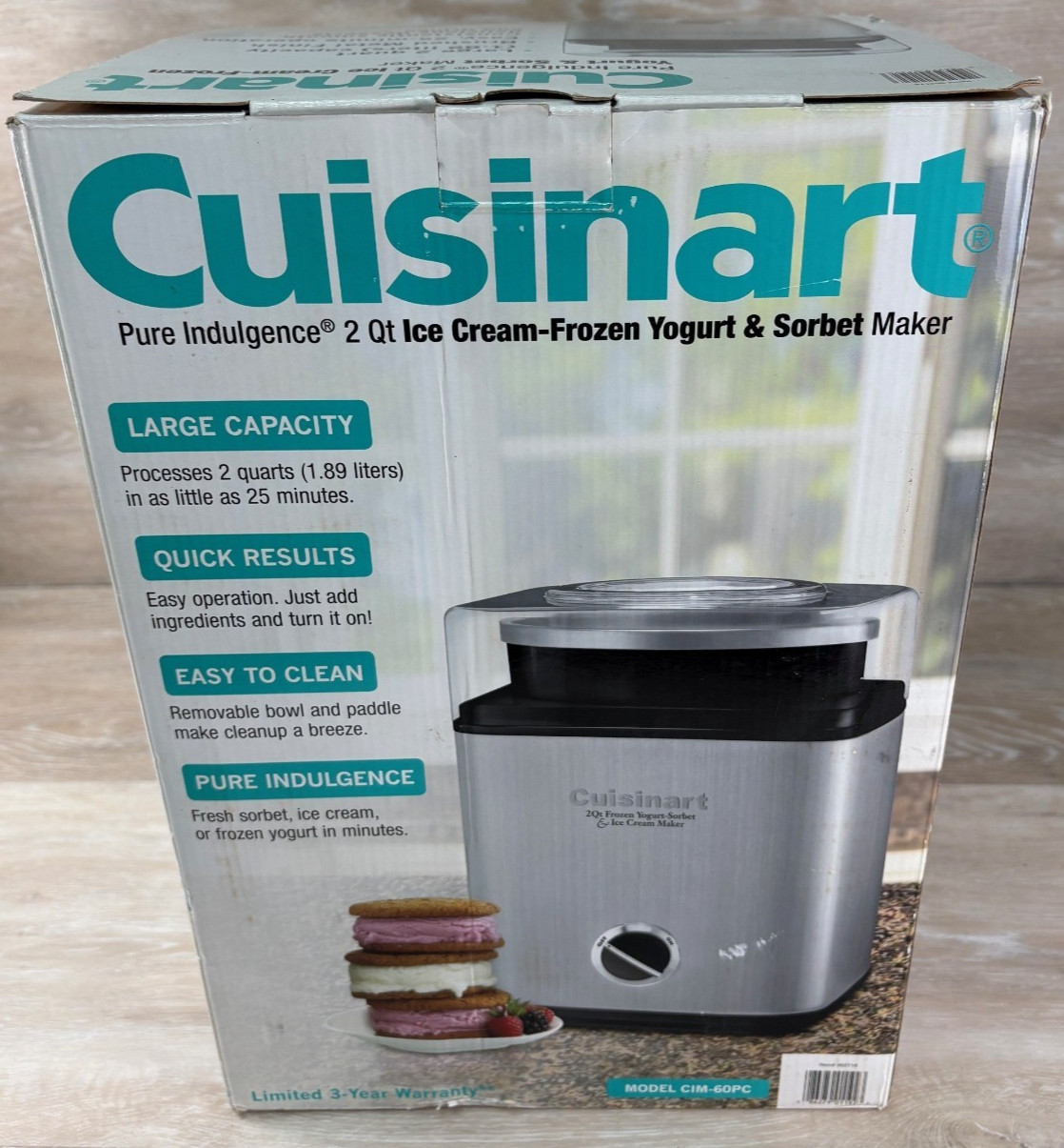 CUISINART 2 Qt. Ice Cream/Frozen Yogurt/Sorbet Maker Stainless CIM 60PC Open Box
