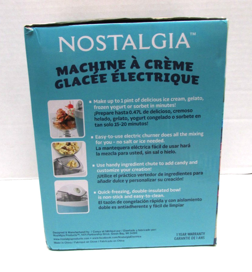 NEW Nostalgia Electric Ice Cream, Gelato, Frozen Yogurt and Sorbet Maker 1 PINT