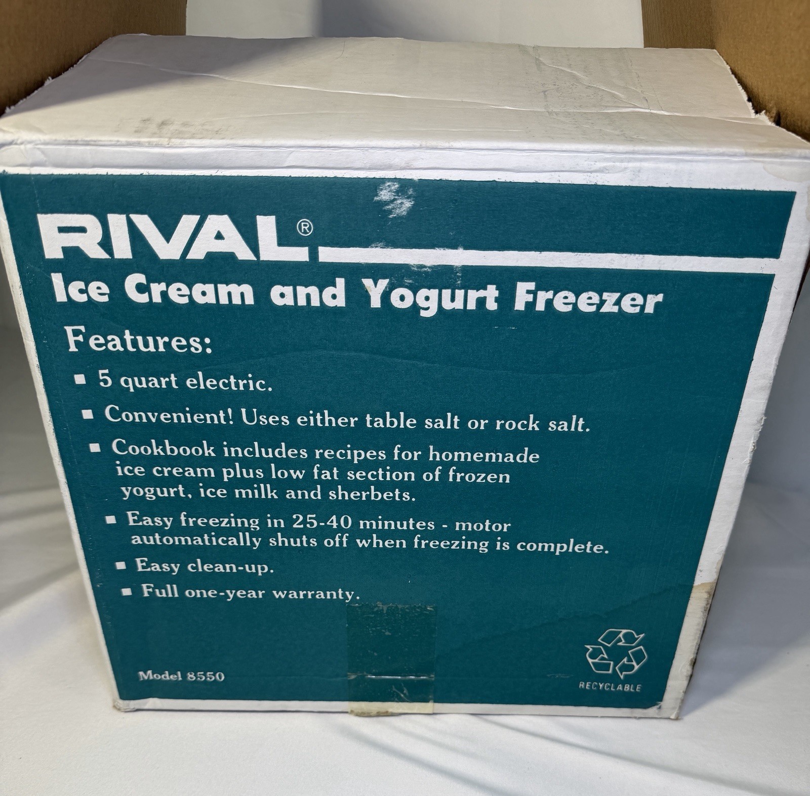 Vintage Rival Ice Cream Maker 5 Qt Wood Bucket Model 8550 Complete in Box