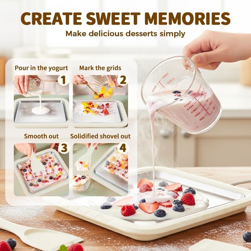 Rolled Ice Cream Maker Tray W/ Lid & 2 Scrapers 304 Stainless Steel Ice Cream
