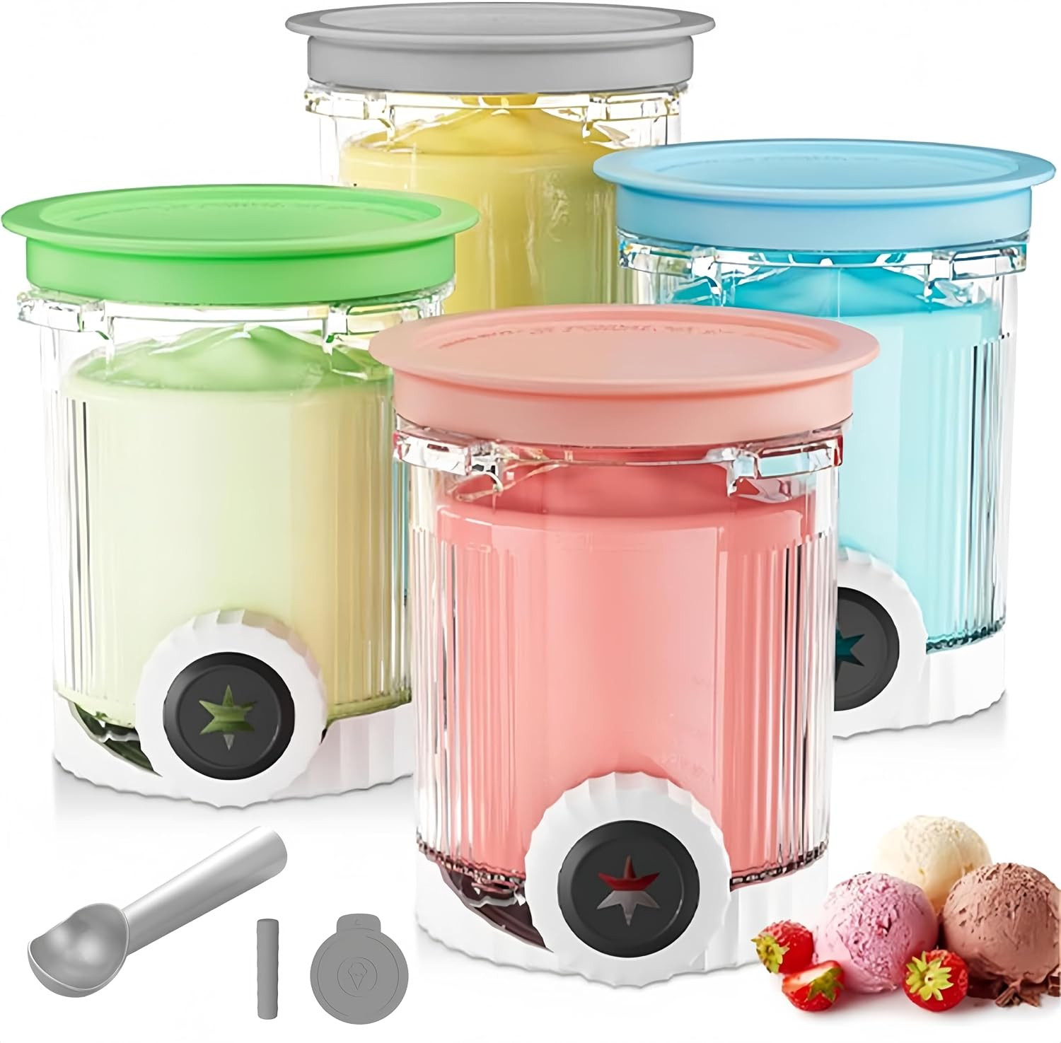Replacement Pints and Lids (4 Pack) – Compatible with Ninja Swirl Creami NC700 S