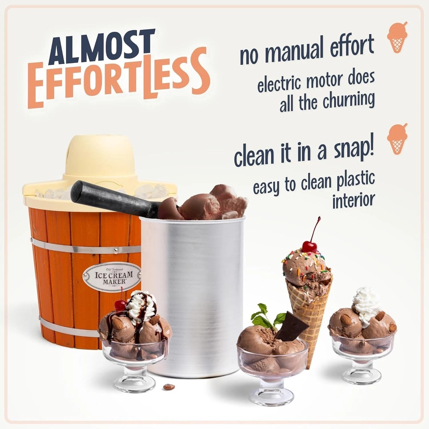 Old Fashioned Electric Ice Cream Maker – 4 Qt Light Wood – Fast Soft Serve Ma…