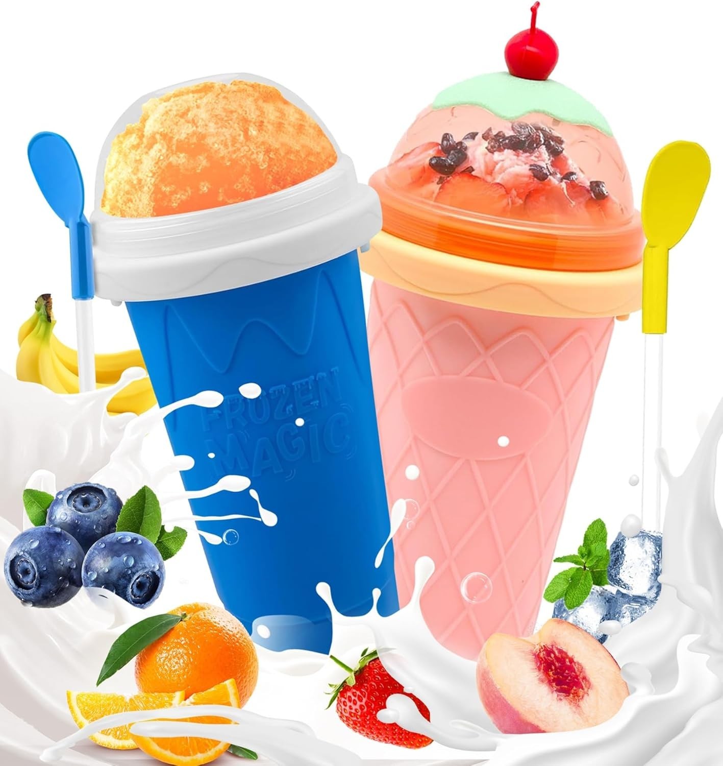 Slushie Cup 2 Pack Slushy Maker Cups DIY Magic Squeeze Cups Juice Milk Yogurt