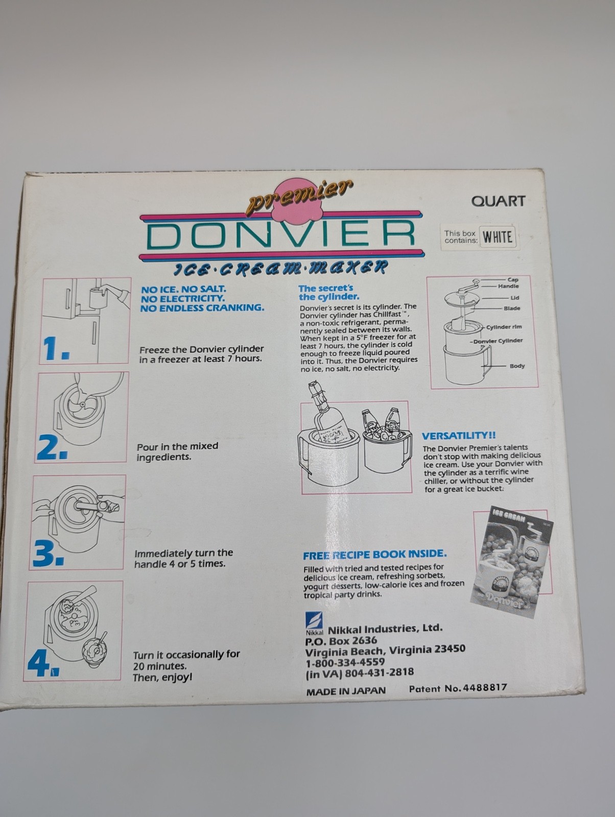 Vintage Donvier 1 Quart Premier White Homemade Ice Cream Maker with Box – Japan