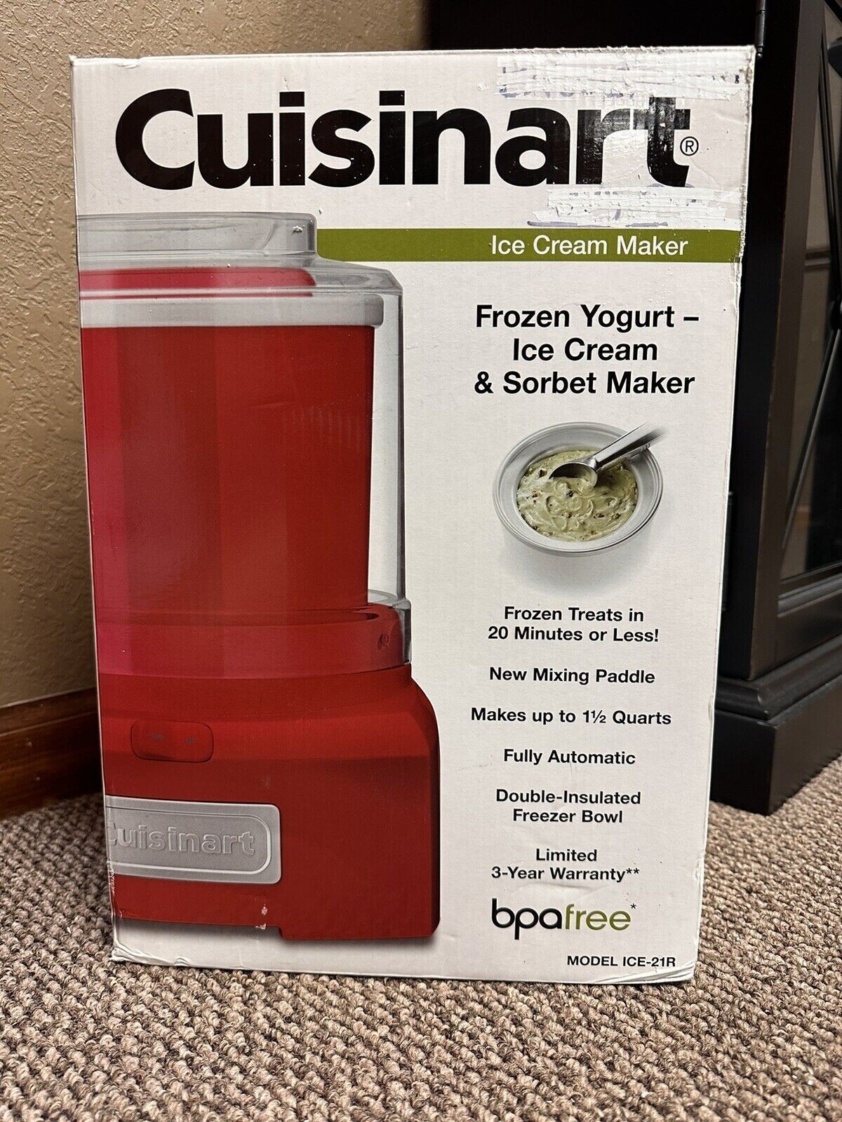 Cuisinart ICE-21R, Ice Cream, Frozen Yogurt, Sorbet Maker, Red, 1 1/2 Quarts