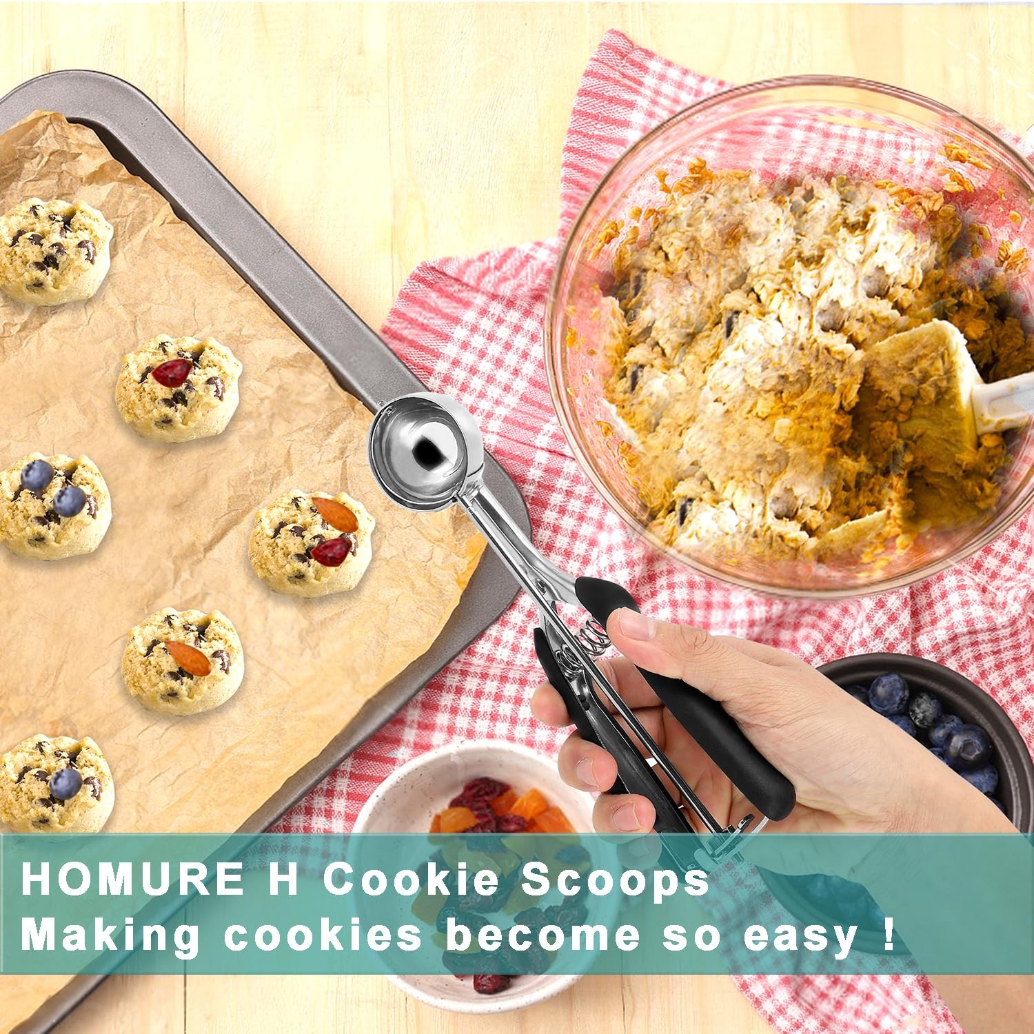 HOMURE H Cookie Scoop 2 Tablespoon, Size #40 Dough #40/ 2 Tbsp, Black