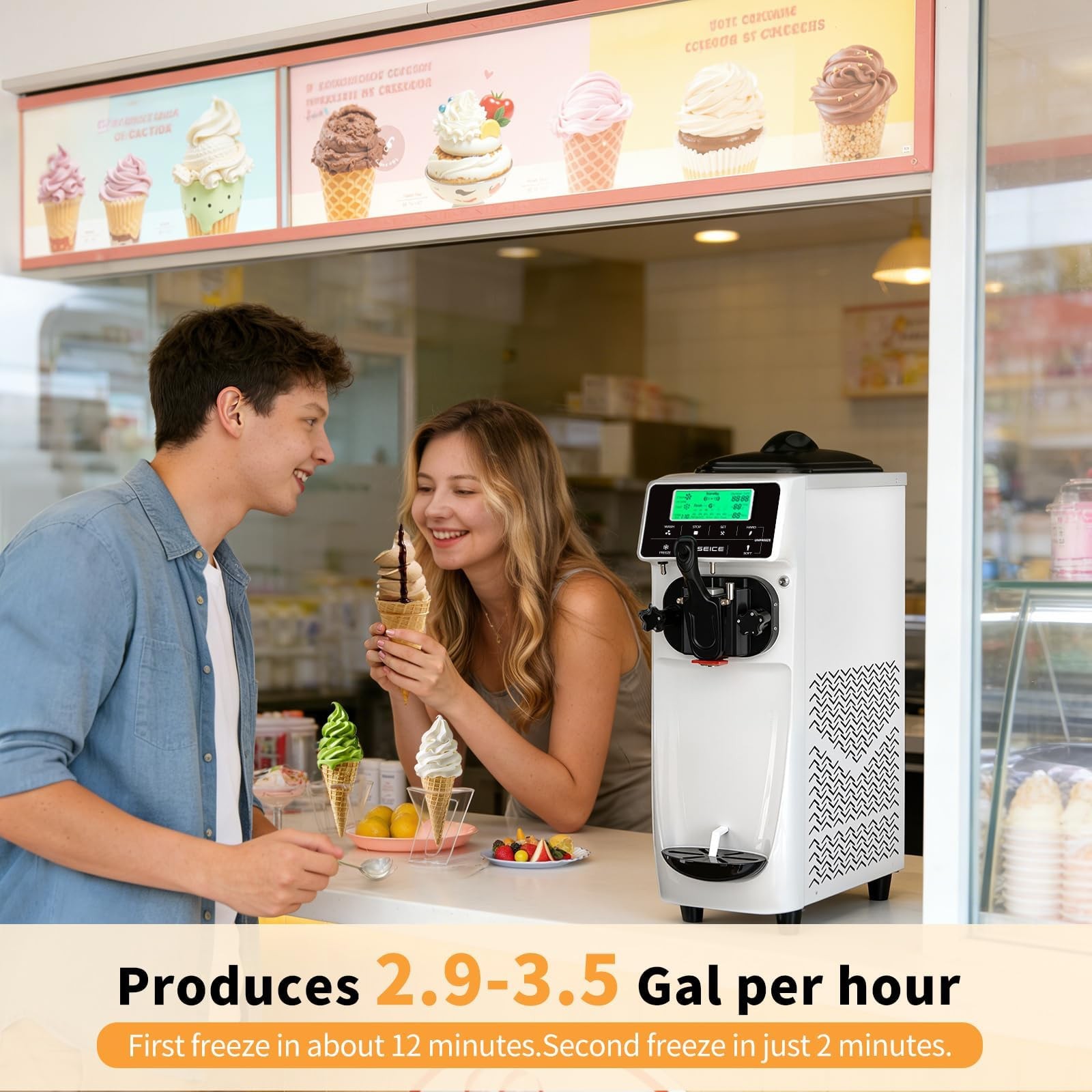 Ice Cream Machine – 3.5 Gals/H Single Flavor Ice Cream Maker 5 Inch Screen So…