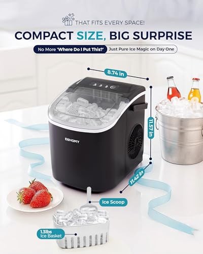 EUHOMY Countertop Ice Maker Machine, 26lbs/24Hrs, 9 Ice Cubes Ready in 6 Mins