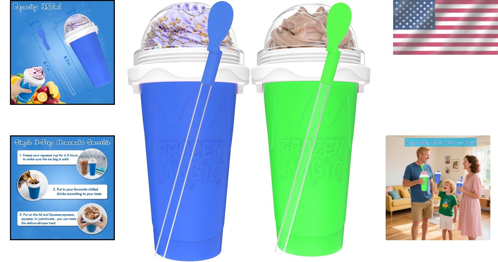 Eco-Friendly 2PCS Frozen Slushie Maker Cups with Spoon and Straw – Great Gift
