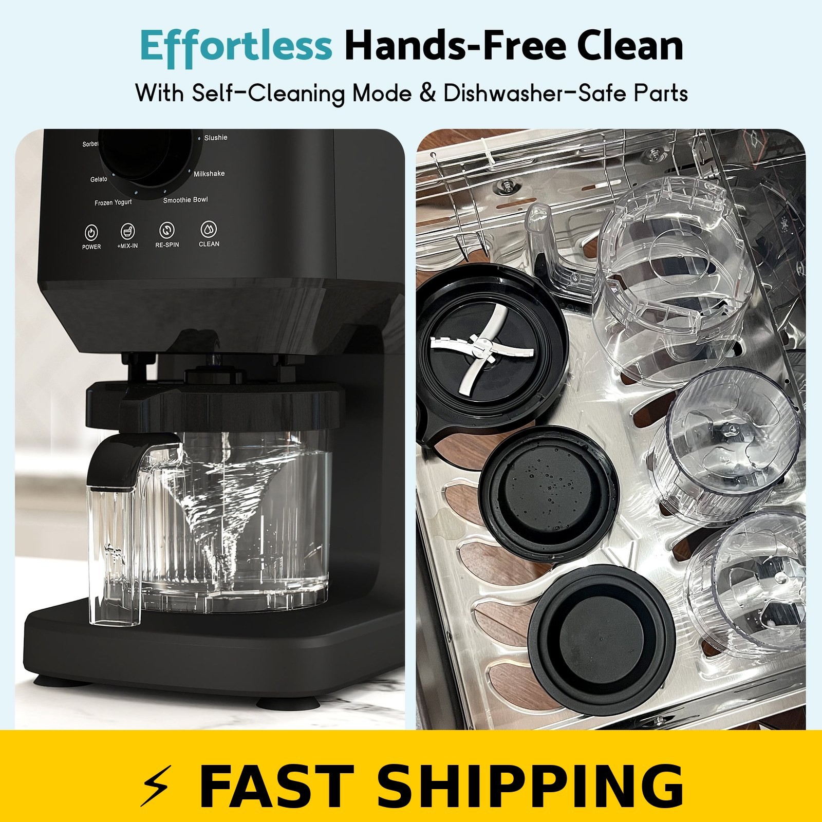 FLAMEMORE 12-in-1 Ice Cream Maker, Self Cleaning, Black