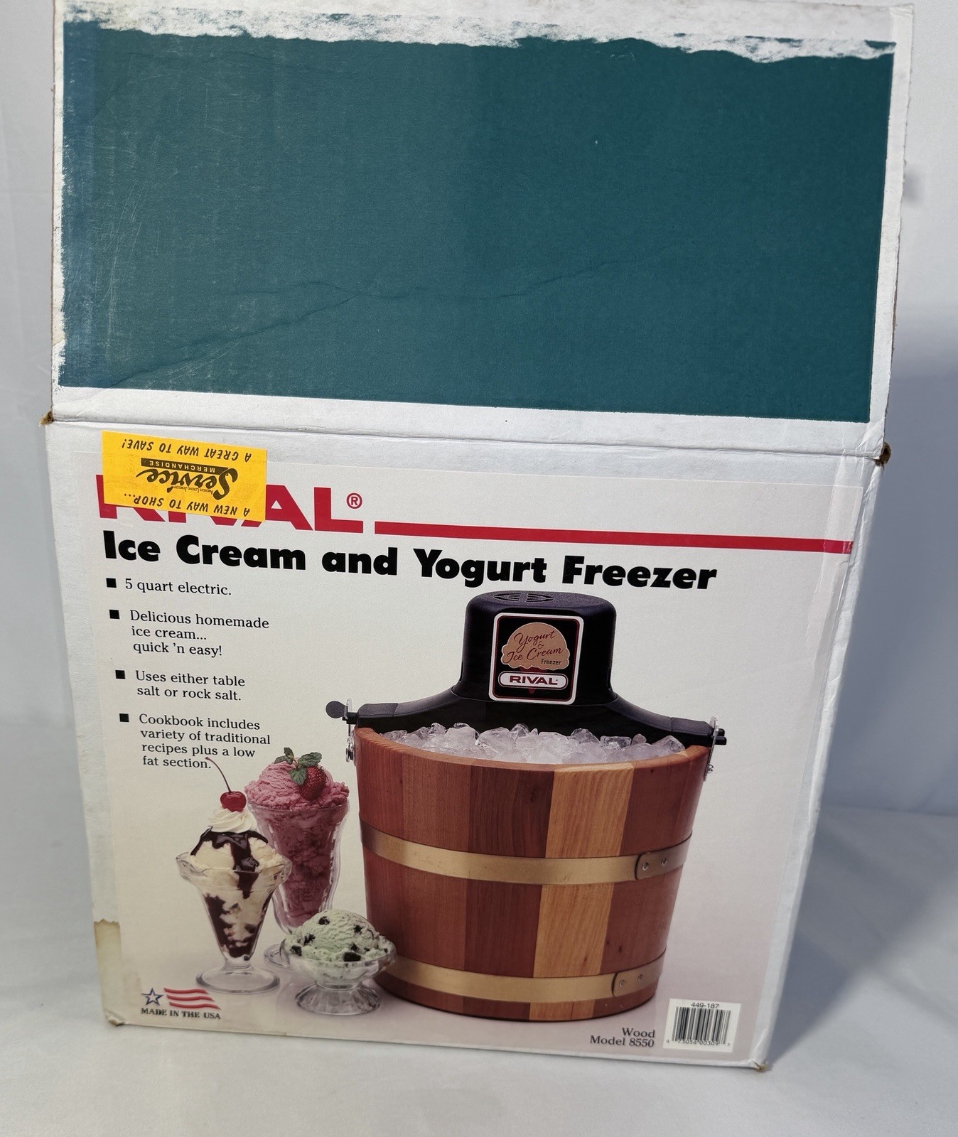 Vintage Rival Ice Cream Maker 5 Qt Wood Bucket Model 8550 Complete in Box
