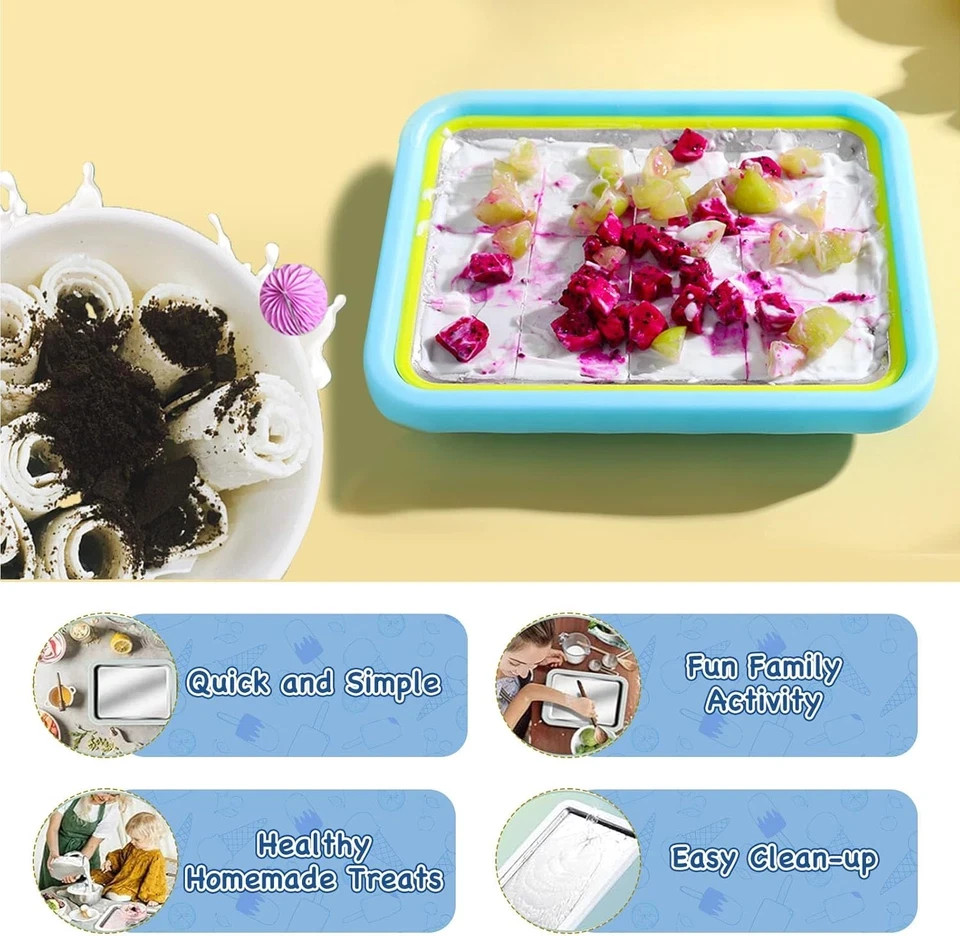 Mini Rolled Ice Cream Maker, Frozen Yogurt Rolls Tray, Instant Cold Plate Ice Cr