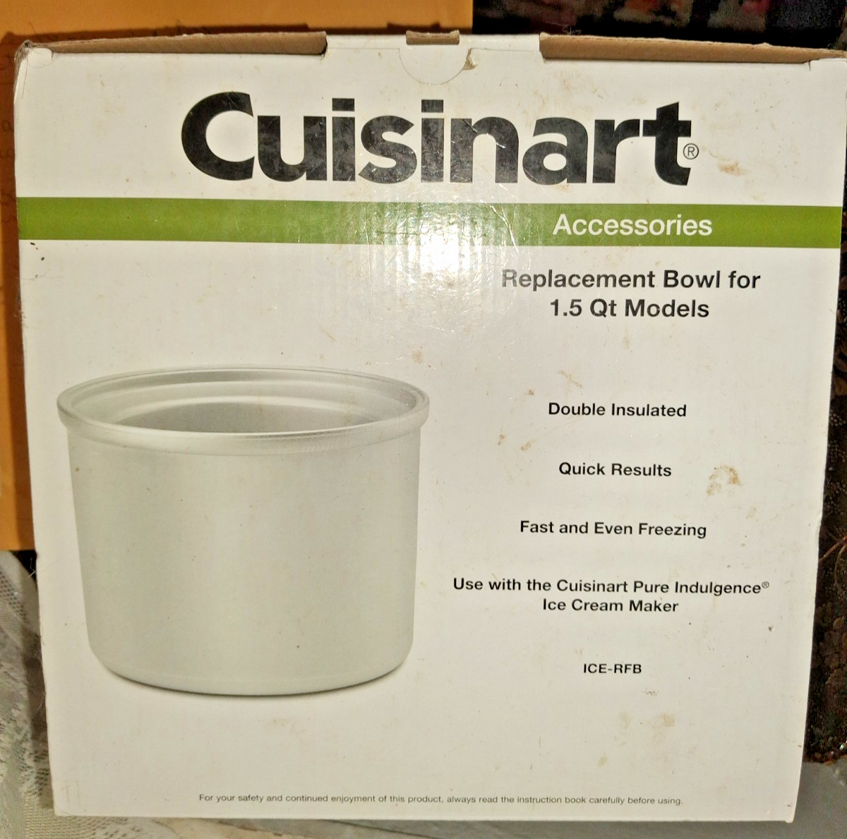 Cuisinart Replacement Bowl For 1.5 QT Pure Indulgence Ice Cream Maker ICE-RFB