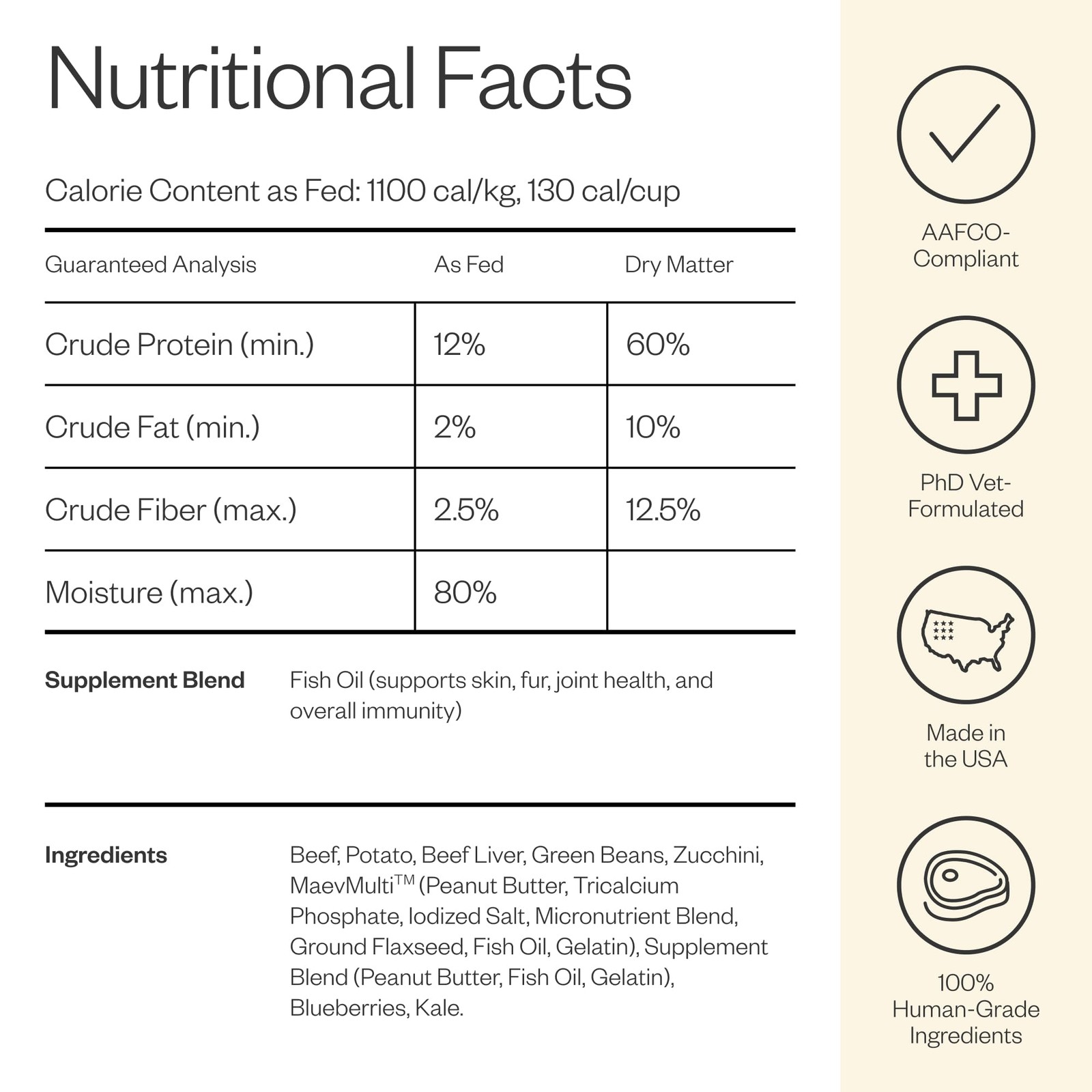 Maev Human-Grade Fresh-Frozen Beef Dog Food Grain-Free Whole Ingredient Raw