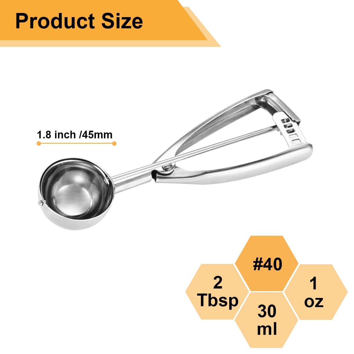 Fayomir 2 Tablespoon Cookie Scoop, Size #40/2 Tbsp #40 – 2 Tbsp, Silver