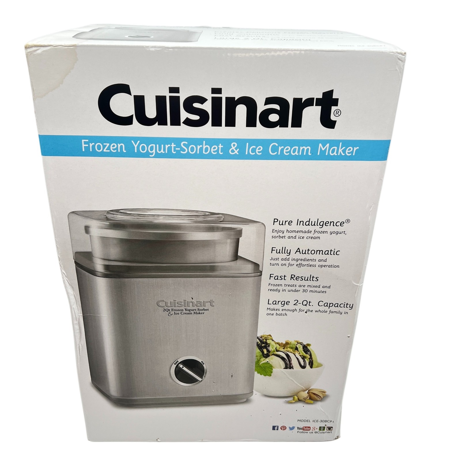Cuisinart Ice Cream Maker ICE-30BCP1 Frozen Yogurt Sorbet 2 Quart Automatic