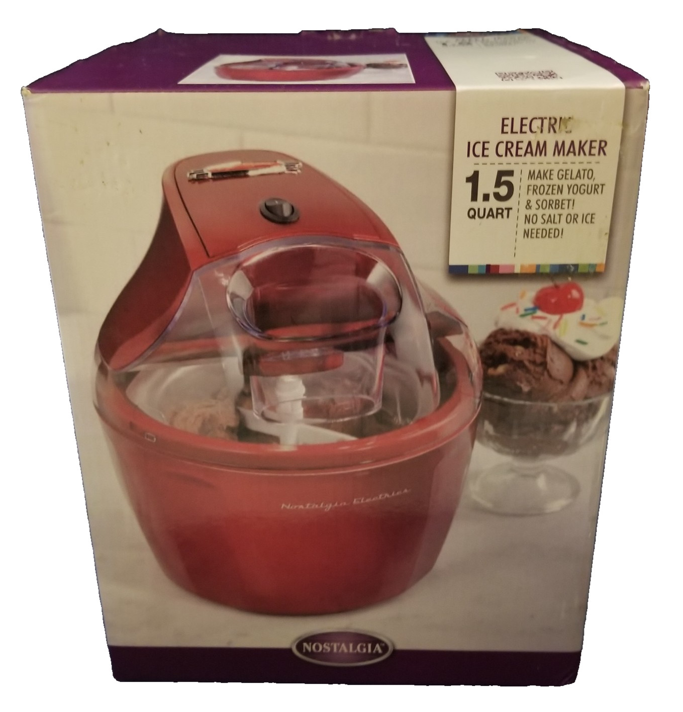 Nostalgia 1.5 Qt Electric Frozen Yogurt Sorbet Ice Cream Gelato Maker Retro Red